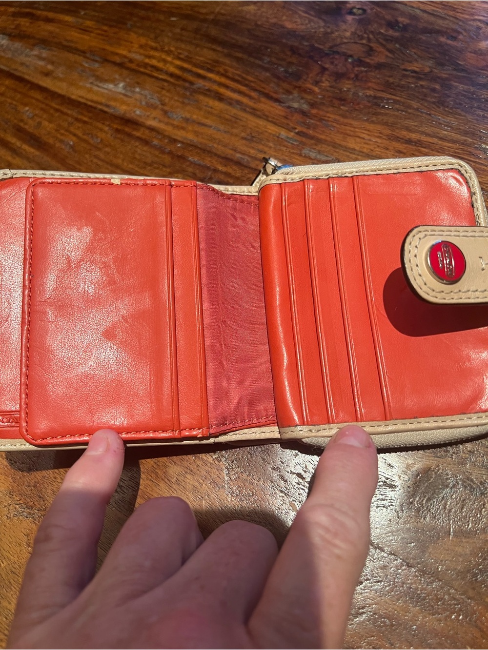 Coach Red Patent Compact Wallet with Beige Trim - Picture 12 of 13